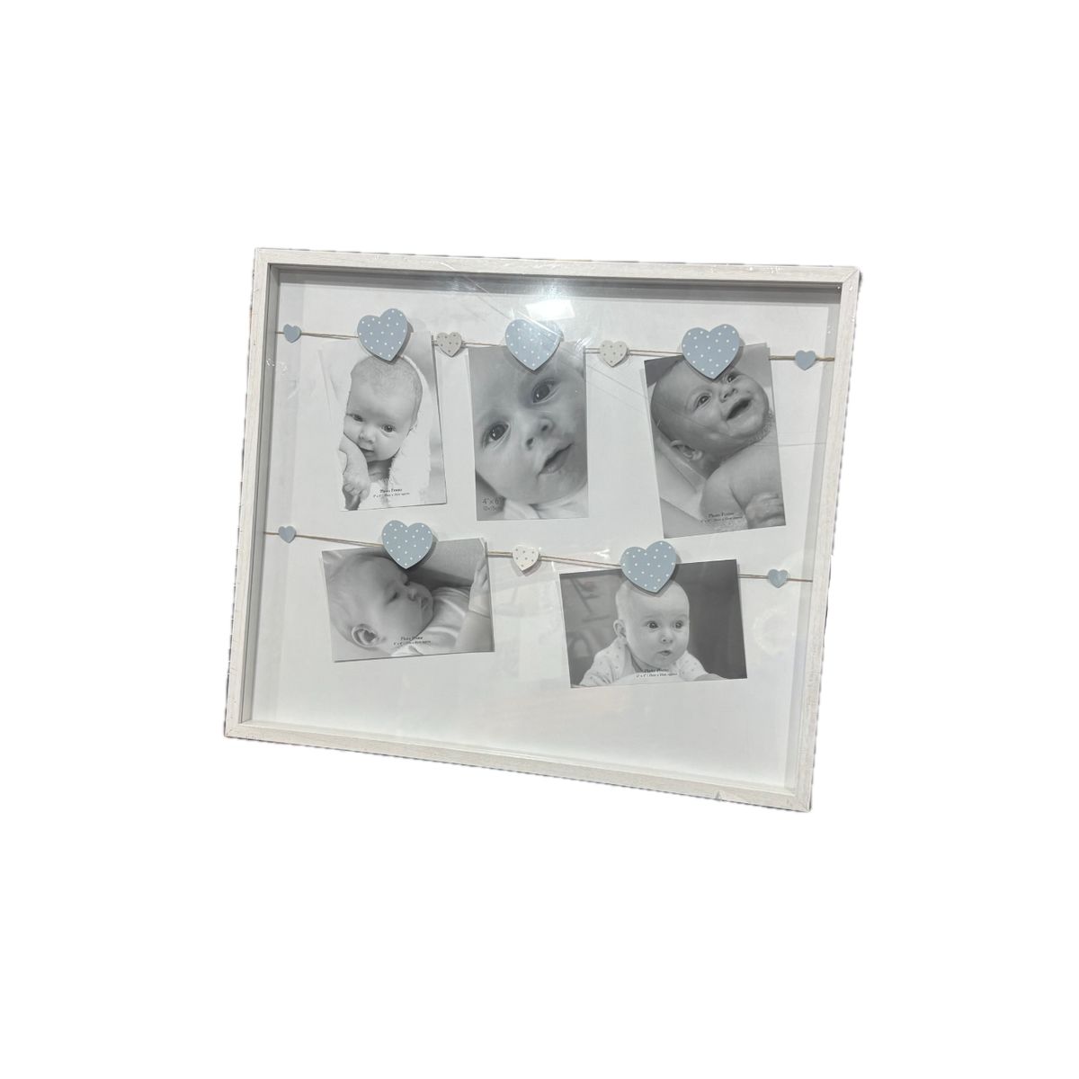 GENERICO - Marco madera soga y pizas Blanco corazones celestes 43x52cm