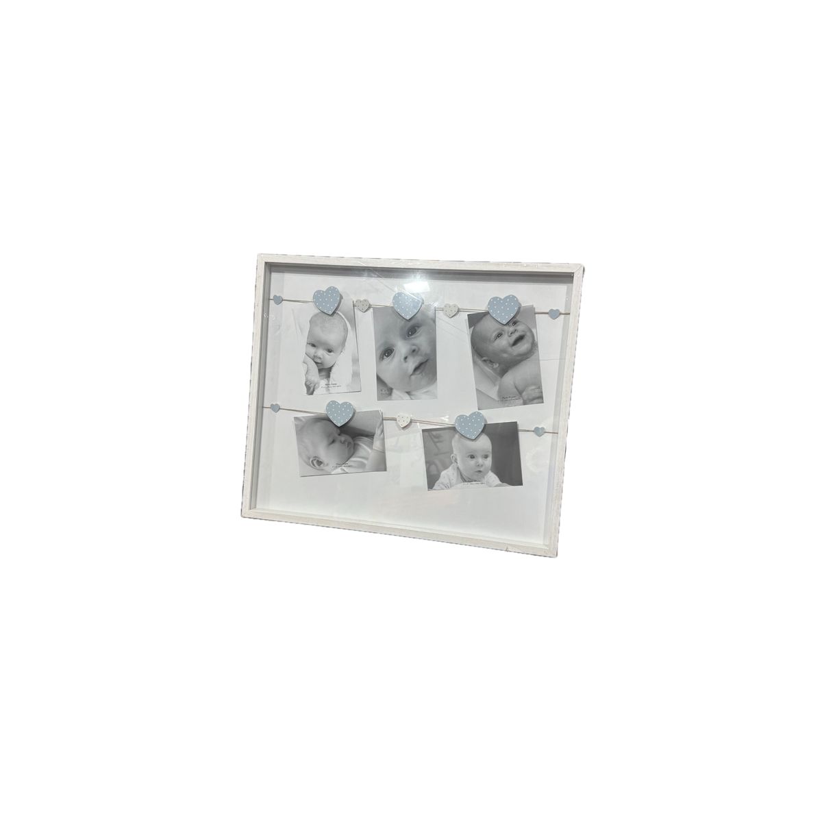 GENERICO - Marco madera soga y pizas Blanco corazones celestes 43x52cm