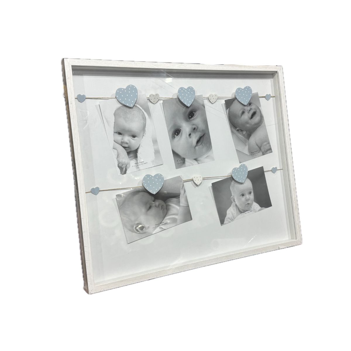 GENERICO - Marco madera soga y pizas Blanco corazones celestes 43x52cm