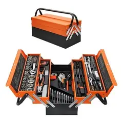 GENERICO - Caja Metálica Plegable Portátil Set 85 Pcs Herramientas Auto Color Naranja