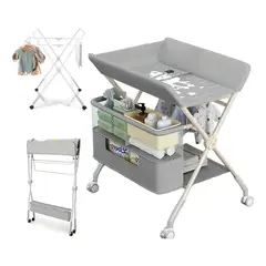 EVERSO - Cambiador Mudador De Pañales De Bebé Portatil Con Colgador Gris
