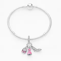 GENERICO - Pulsera con Charms Princesa con Corazón Rosa y Detalles Reales