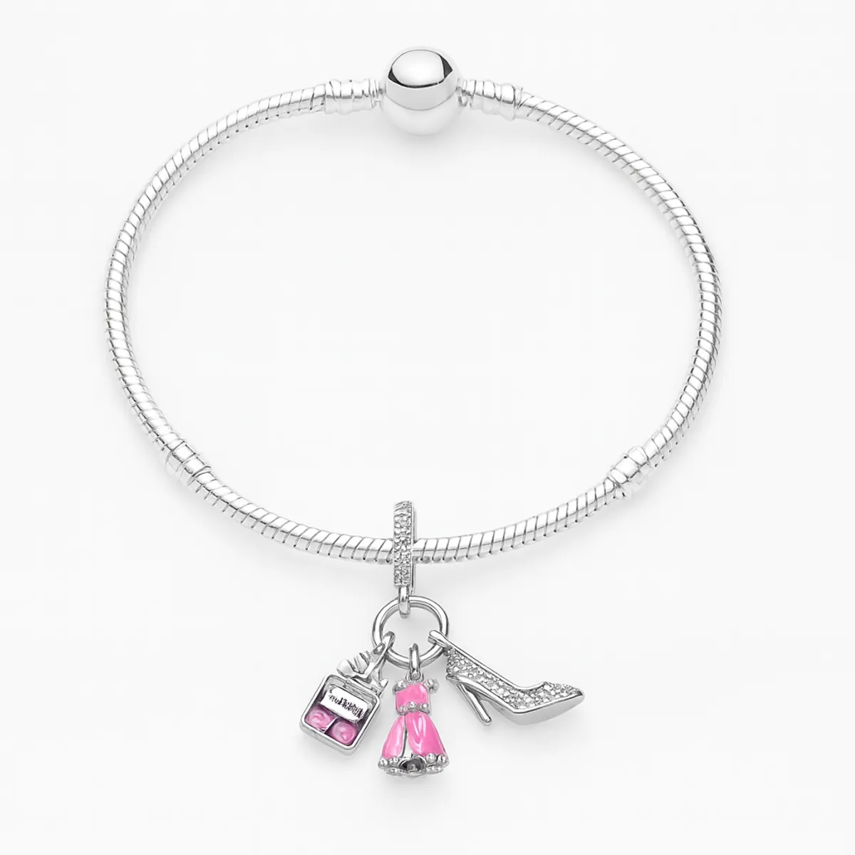 GENERICO - Pulsera con Charms Princesa con Corazón Rosa y Detalles Reales