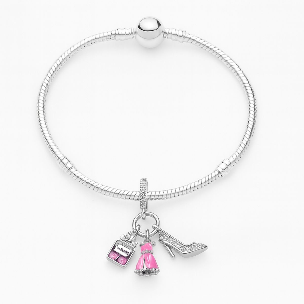 GENERICO - Pulsera con Charms Princesa con Corazón Rosa y Detalles Reales