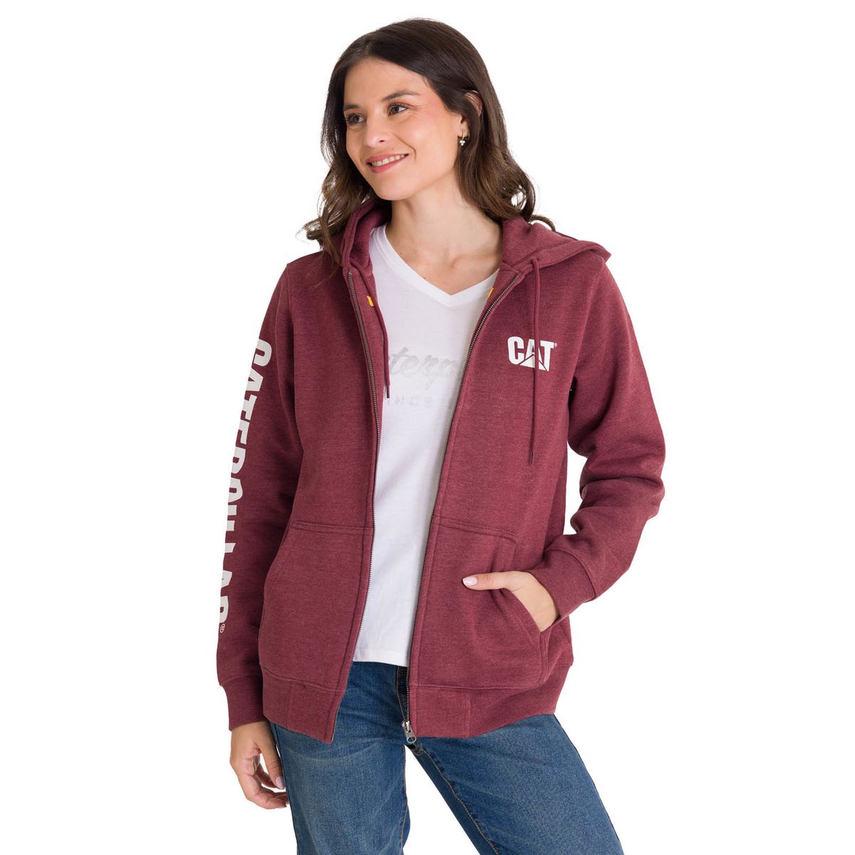 CAT - Polerón Full Zip Trademark Banner Mujer Rojo CAT