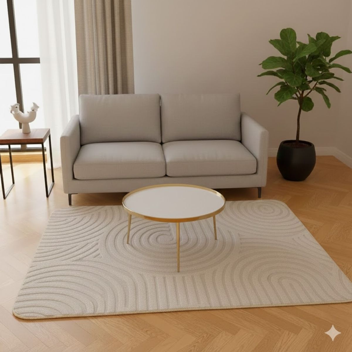 GENERICO - ALFOMBRA JACQUARD 150X200 BEIGE  RELIVE MODELO HARVER MODERNA ELAGANTE DECORATIVA MP
