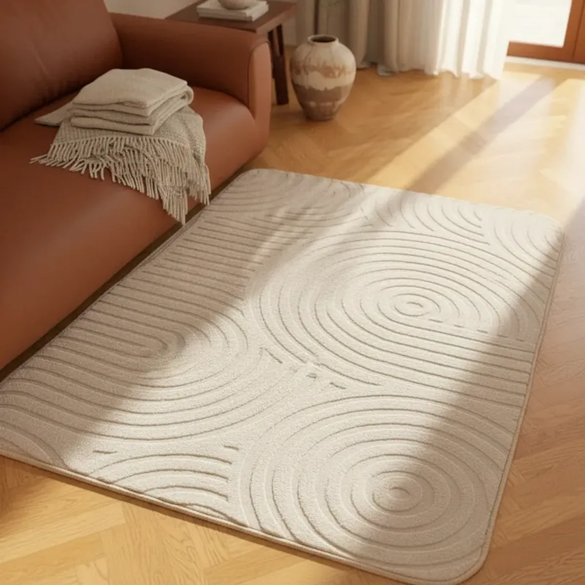 GENERICO - ALFOMBRA JACQUARD 150X200 BEIGE  RELIVE MODELO HARVER MODERNA ELAGANTE DECORATIVA MP