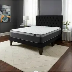 FLOBAL - Cama Europea Super King + Respaldo Capitones Negro +Colchón 200x200x28cm