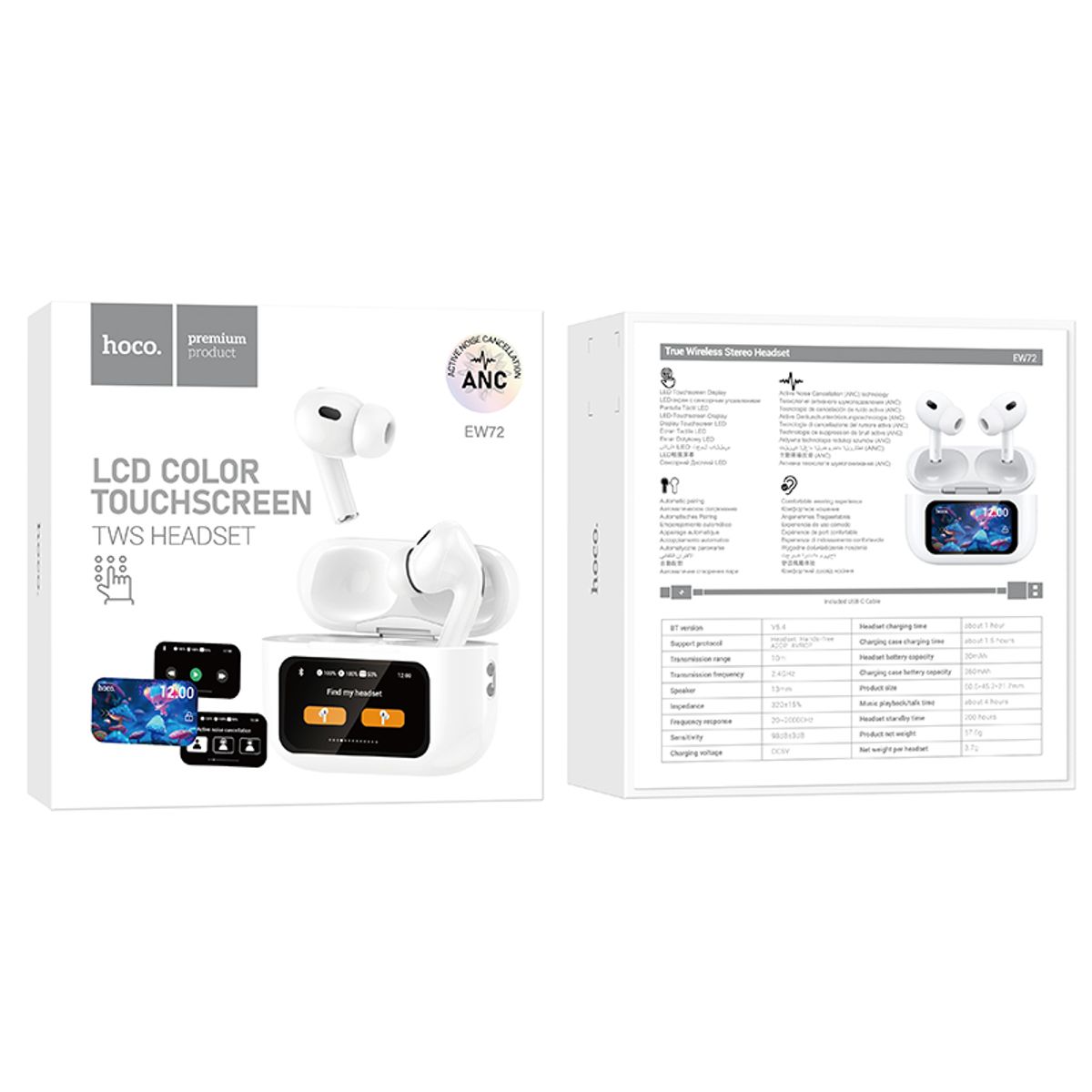 HOCO - Audífonos Bluetooth Pantalla Touch Cancelacion de ruido EW72 Blanco