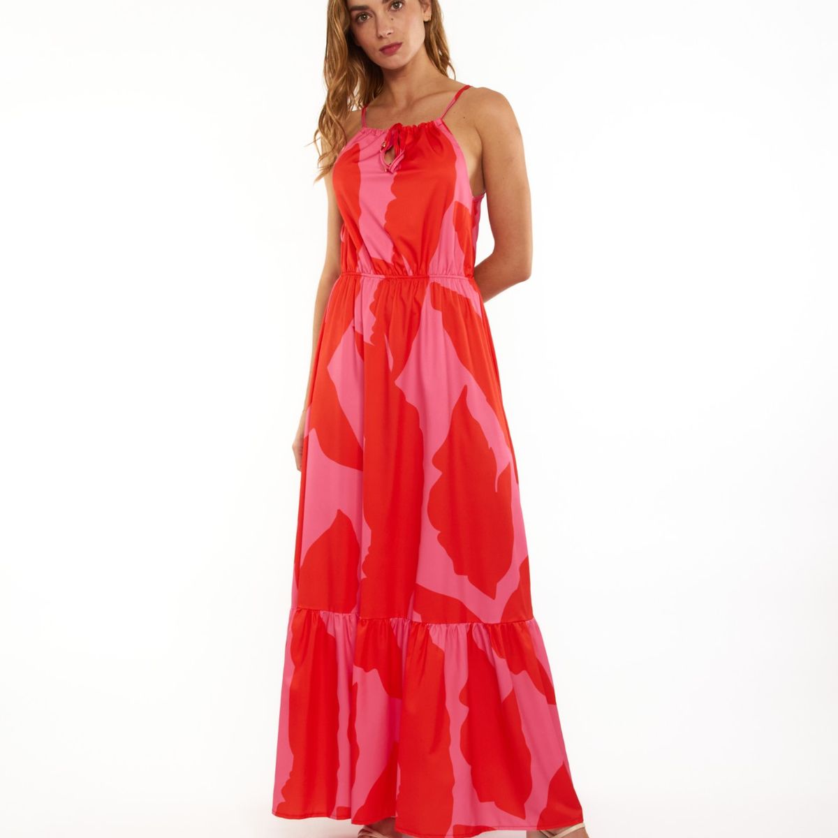 GUINDA - Vestido largo cuello halter Nua Guinda