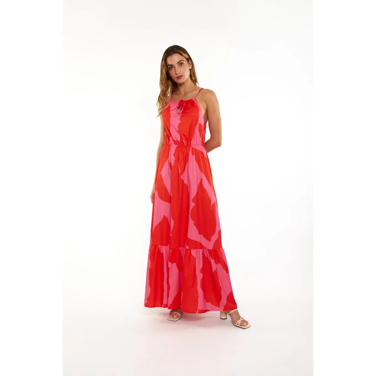 GUINDA - Vestido largo cuello halter Nua Guinda