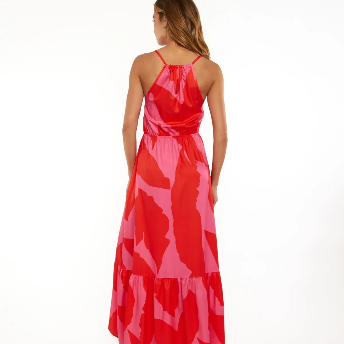 GUINDA - Vestido largo cuello halter Nua Guinda