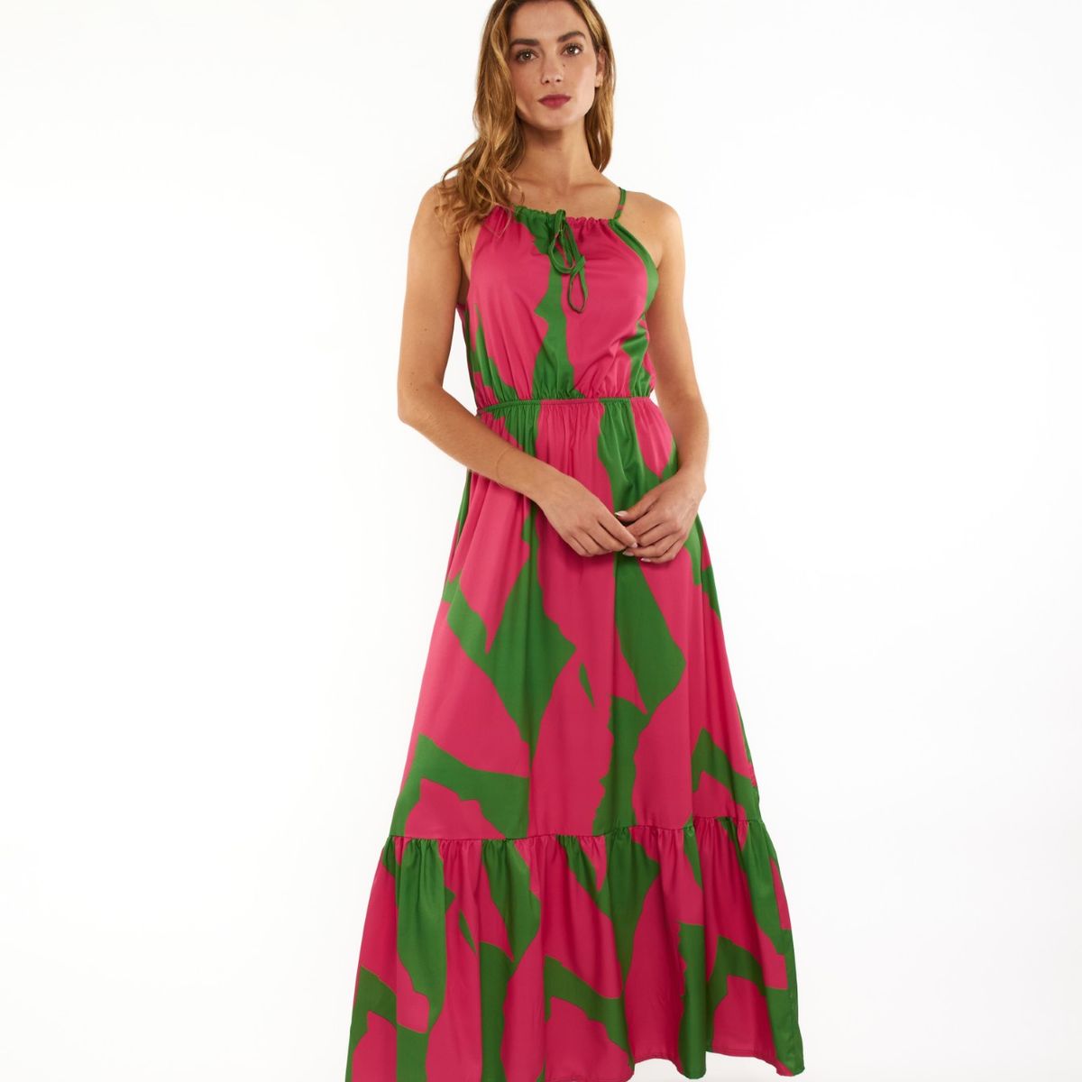GUINDA - Vestido largo cuello halter Nua Guinda
