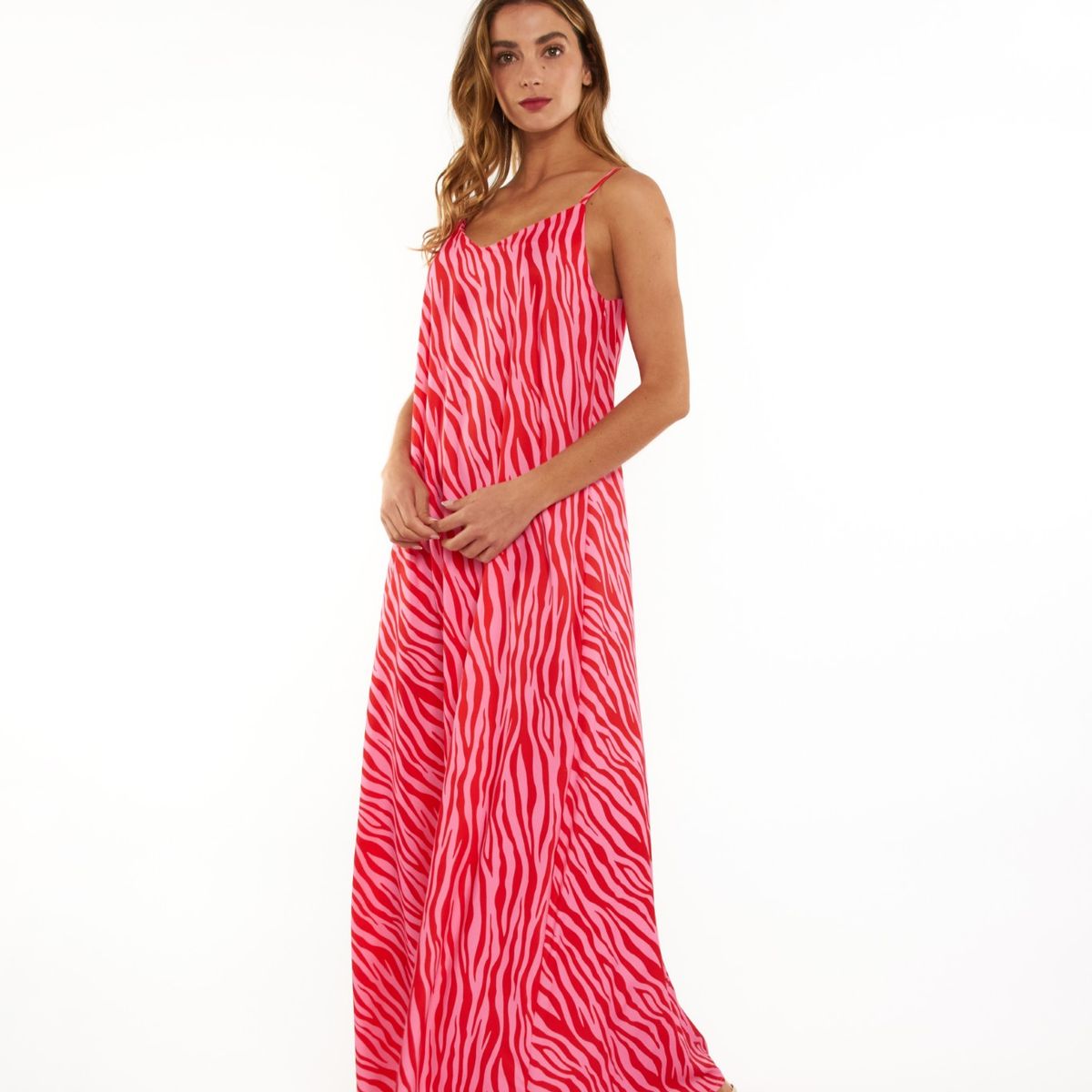 GUINDA - Maxi Vestido holgado con tirantes Brisa Guinda