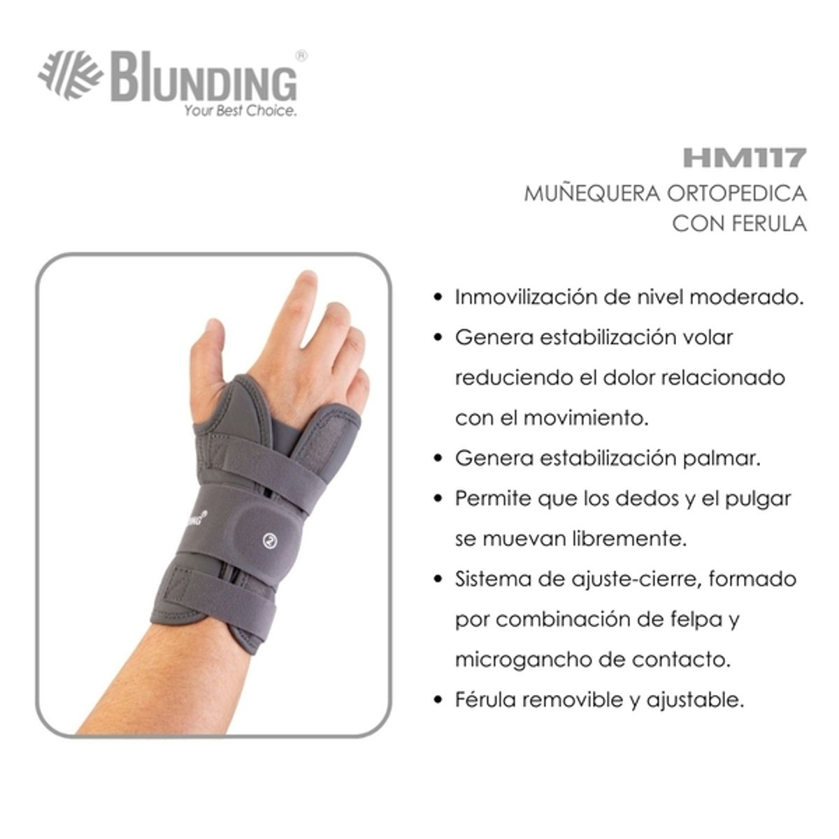 BLUNDING - MUÑEQUERA ORTOPEDICA CON FERULA TALLA S IZQUIERDO
