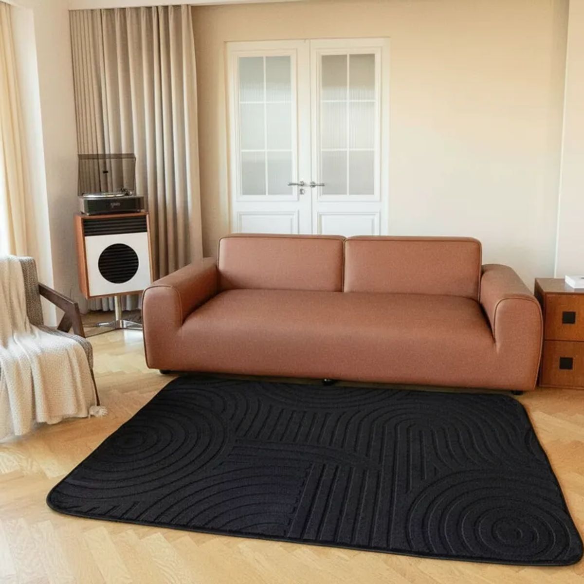GENERICO - ALFOMBRA JACQUARD 150X200 NEGRO RELIVE MODELO HARVER MODERNA ELAGANTE DECORATIVA MP