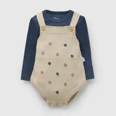 COLLOKY - Conjunto jardinera puntos niño beige Tejido 0/3M a 9/12M