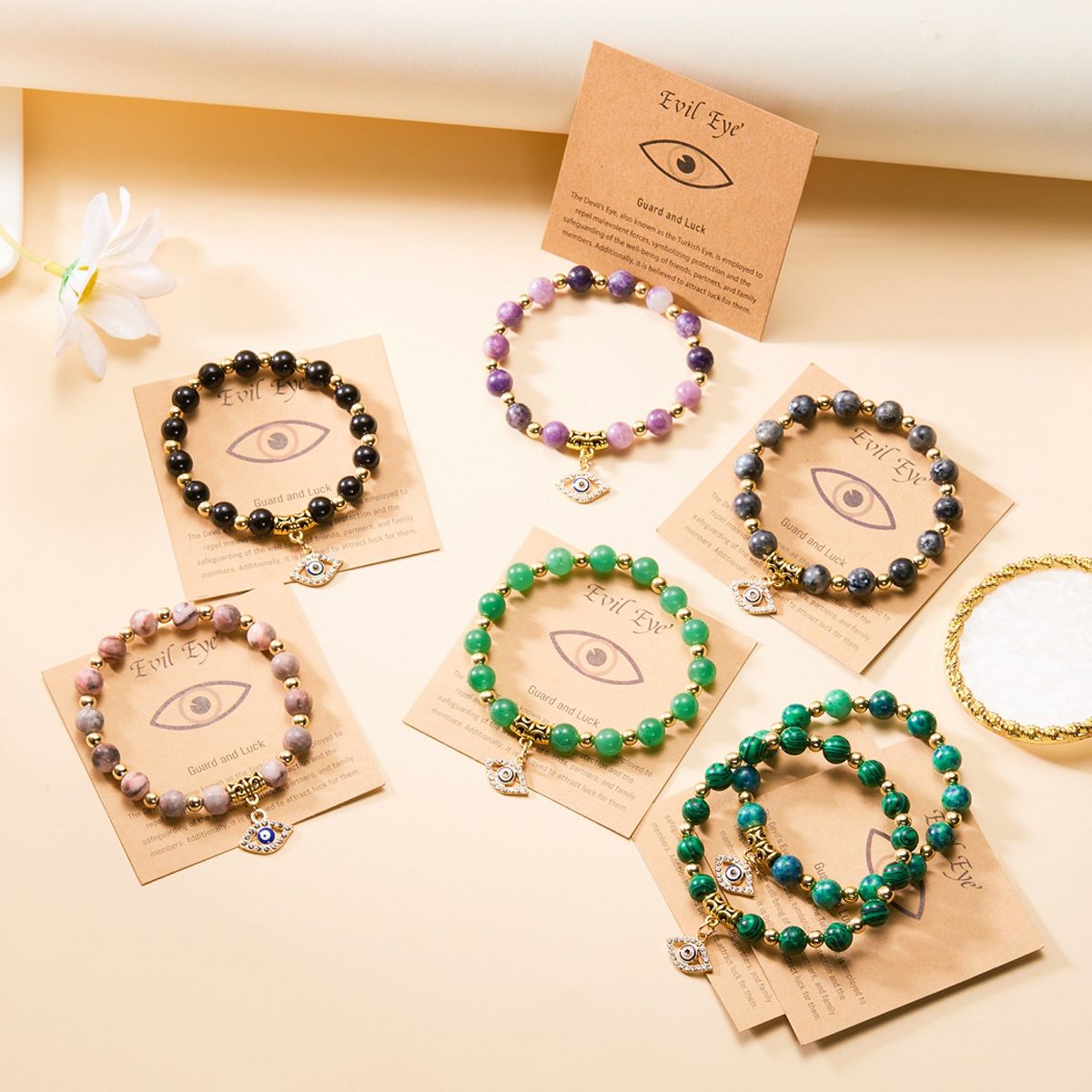 GENERICO - Pulsera ojo protector  Piedras y acero inoxidable