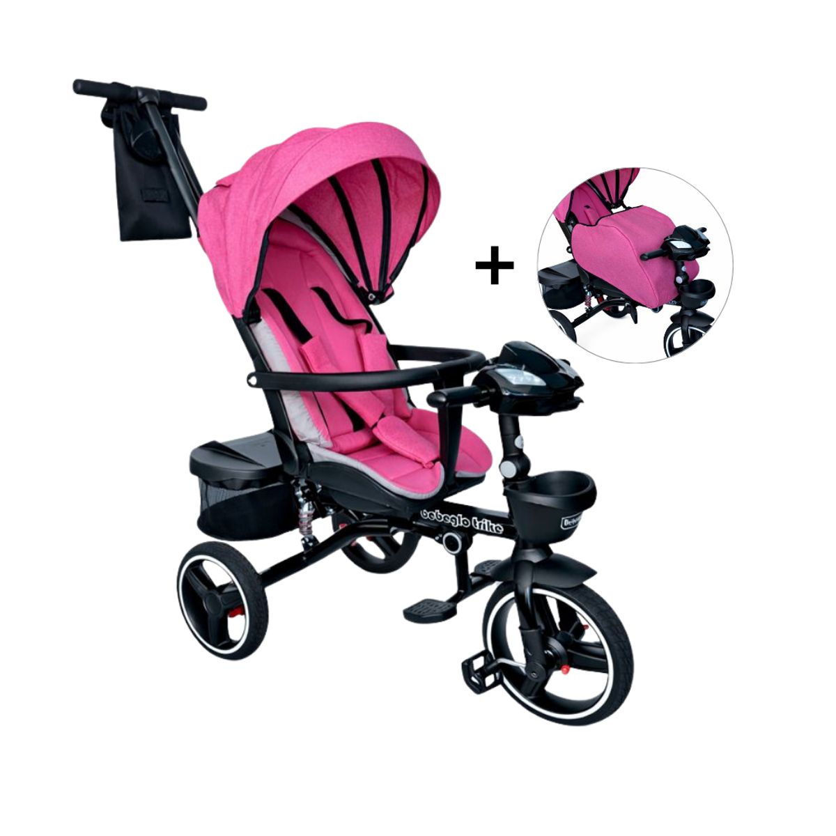 BEBEGLO - Triciclo Coche Cuna Bluetooth Trike Plus 360 Fucsia