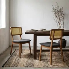 MILK - Silla Comedor Monte rattan asiento tapizado gris