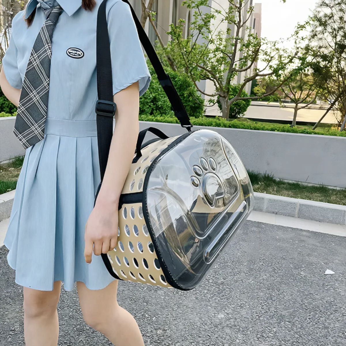 OKAY - Bolso De Gato Espacial Transparente Plegable Para Mascotas Color Beige