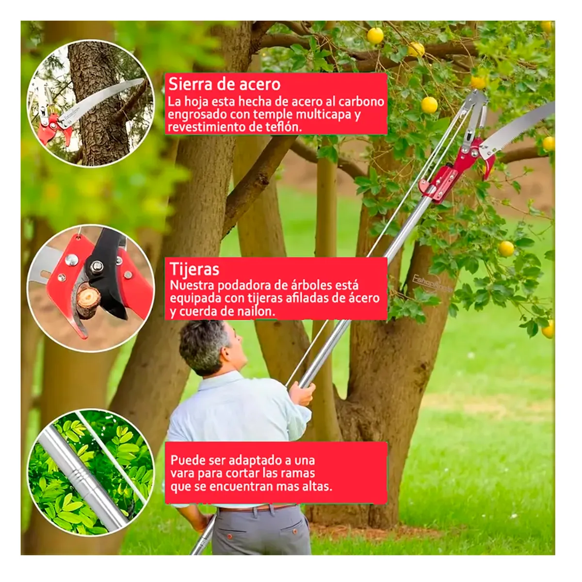 ESHOPANGIE - Tijera De Altura Sierra Jardinería Podadora Con Serrucho Rojo
