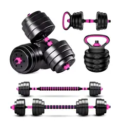 YEP S - Set Mancuernas Barra Rusa Ajustables 20 Kg 4 En 1 Rosa