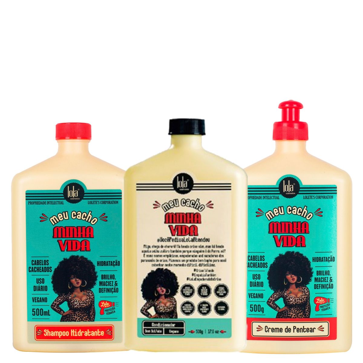 LOLA COSMETICS - Set Hidratación Pelo Rizados Meu Cacho Shampoo 500 ml + Acondicionador 500 ml + Crema de Peinar 500 ml Lola Cosmetics