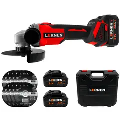 LERNEN - Esmeril Angular Inalámbrico De 125 Mm + 8 Discos + 2 Batería