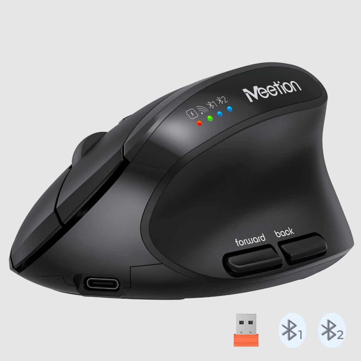 MEETION - Mouse Vertical Inalambrico + BT Ergonomico Meetion BTM008 Negro