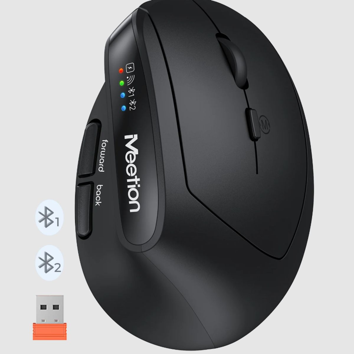 MEETION - Mouse Vertical Inalambrico + BT Ergonomico Meetion BTM008 Negro