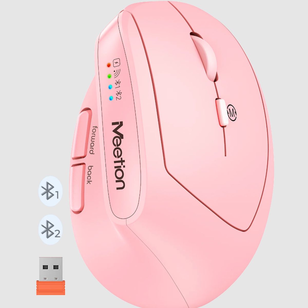 MEETION - Mouse Vertical Inalambrico + BT Ergonomico Meetion BTM008 Rosado