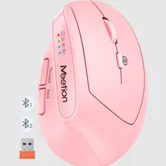 MEETION - Mouse Vertical Inalambrico + BT Ergonomico BTM008 Rosado