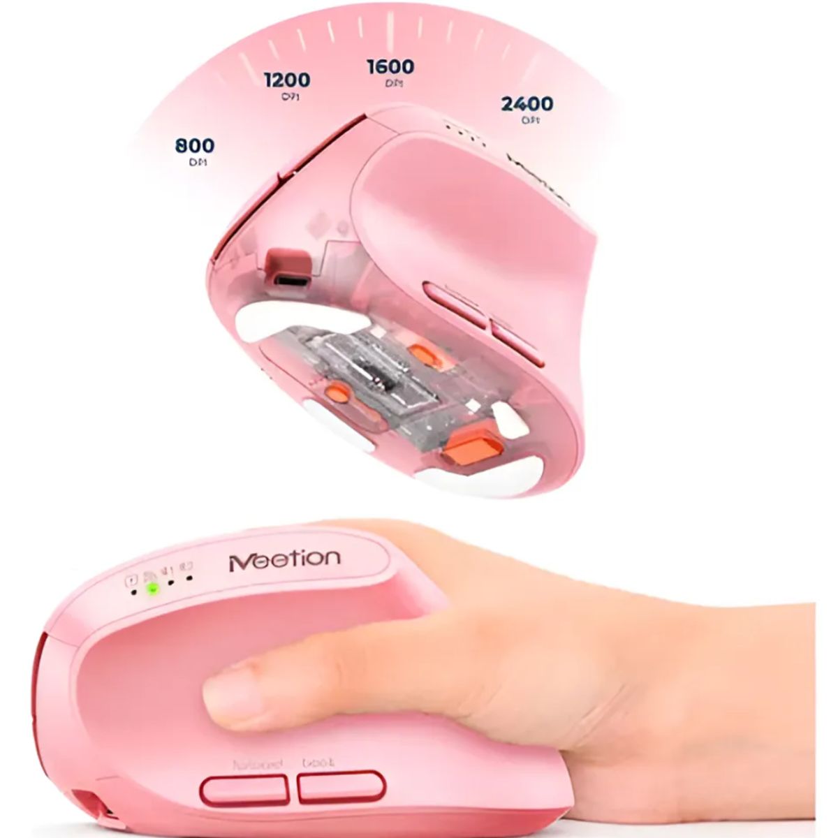 MEETION - Mouse Vertical Inalambrico + BT Ergonomico Meetion BTM008 Rosado