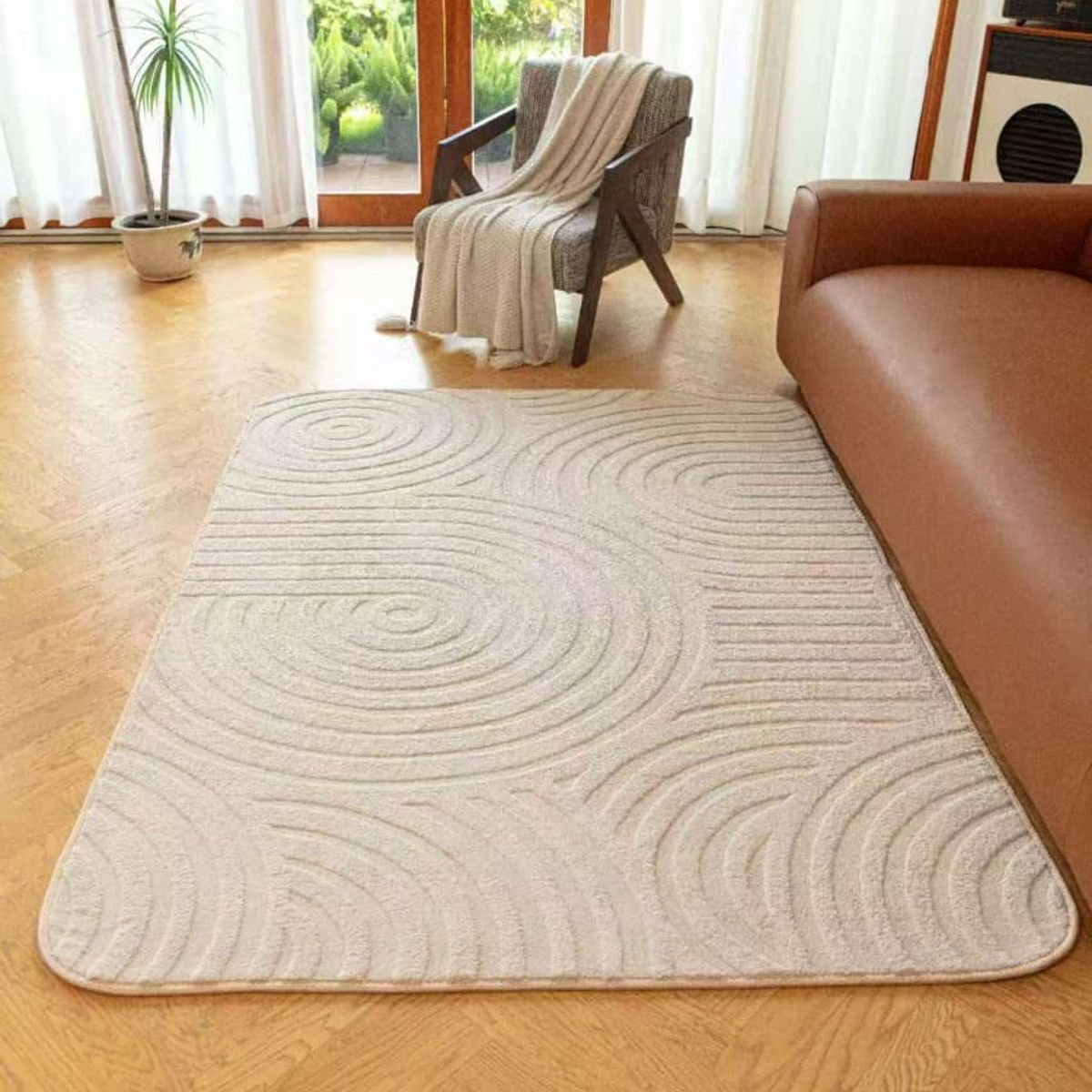 GENERICO - ALFOMBRA JACQUARD BEIGE 150X200 CM HERMOSO DISEÑO TEXTURIZADO AL RELIEVE MODERNA ELAGANTE MP