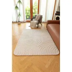 GENERICO - ALFOMBRA JACQUARD BEIGE 150X200 CM HERMOSO DISEÑO TEXTURIZADO AL RELIEVE MODERNA ELAGANTE MP