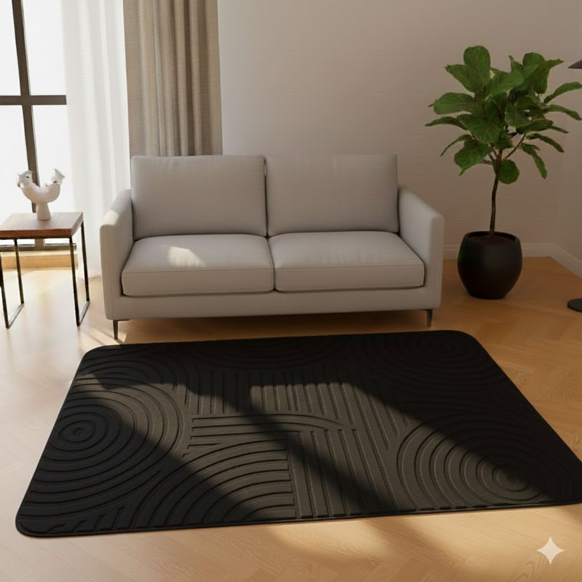 GENERICO - ALFOMBRA JACQUARD NEGRO 150X200 CM HERMOSO DISEÑO TEXTURIZADO AL RELIEVE MODERNA ELAGANTE MP
