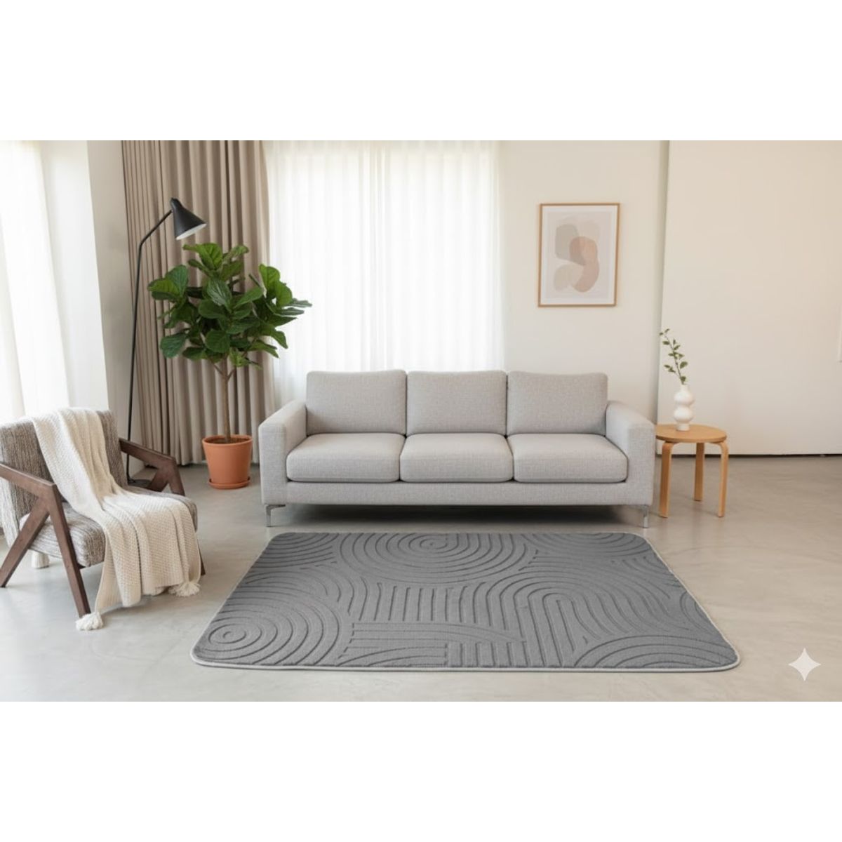 GENERICO - ALFOMBRA JACQUARD GRIS OSCURO 150X200 CM HERMOSO DISEÑO TEXTURIZADO AL RELIEVE MODERNA ELAGANTE MP