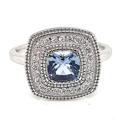 JOYAS LANDEROS - Anillo Halo Cuadrado Agua Marina Plata 925