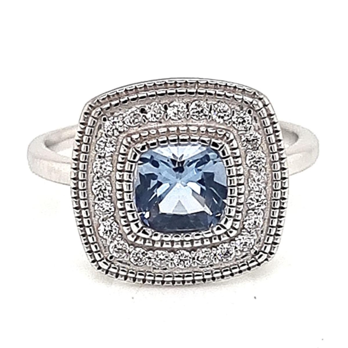 JOYAS LANDEROS - Anillo Halo Cuadrado Agua Marina Plata 925