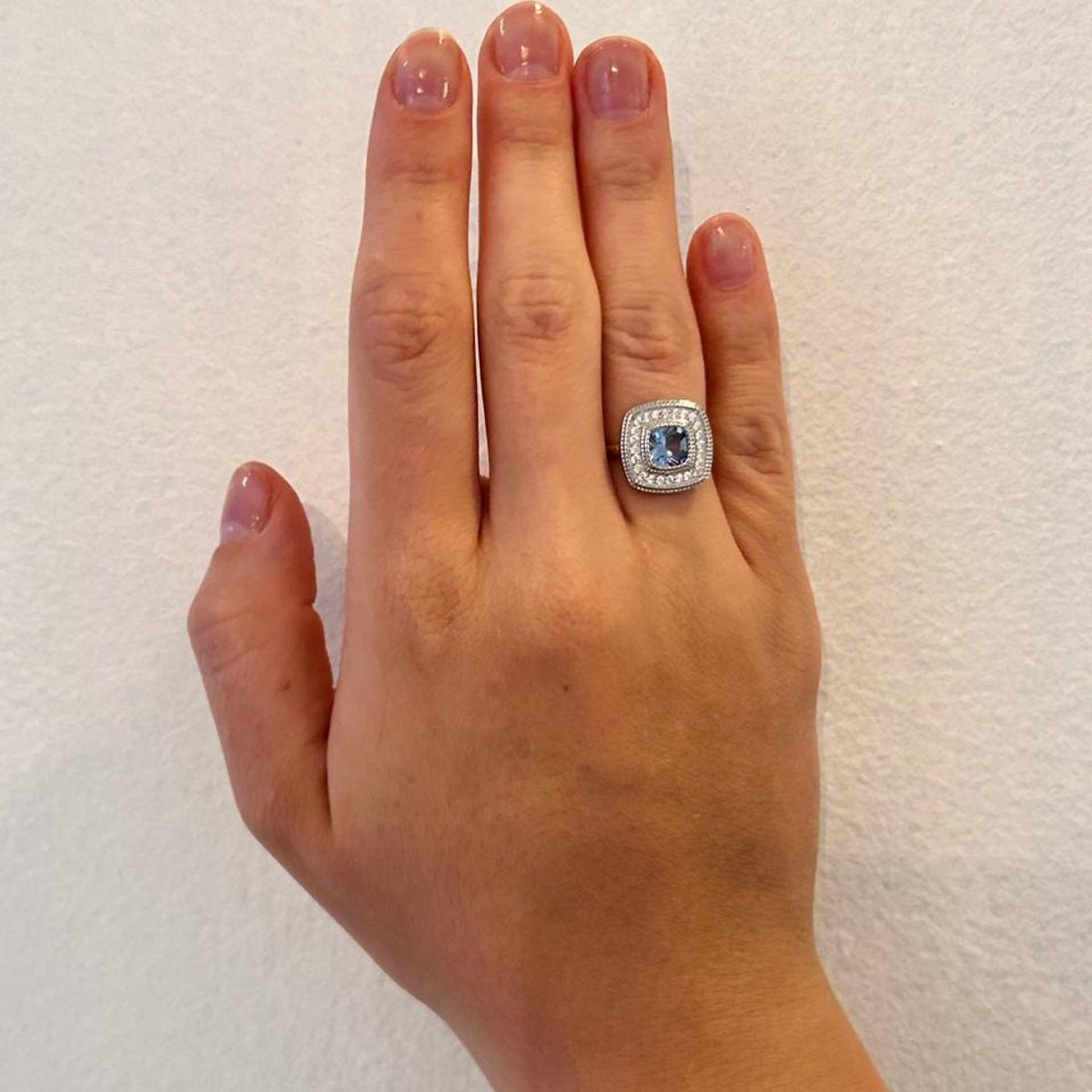 JOYAS LANDEROS - Anillo Halo Cuadrado Agua Marina Plata 925