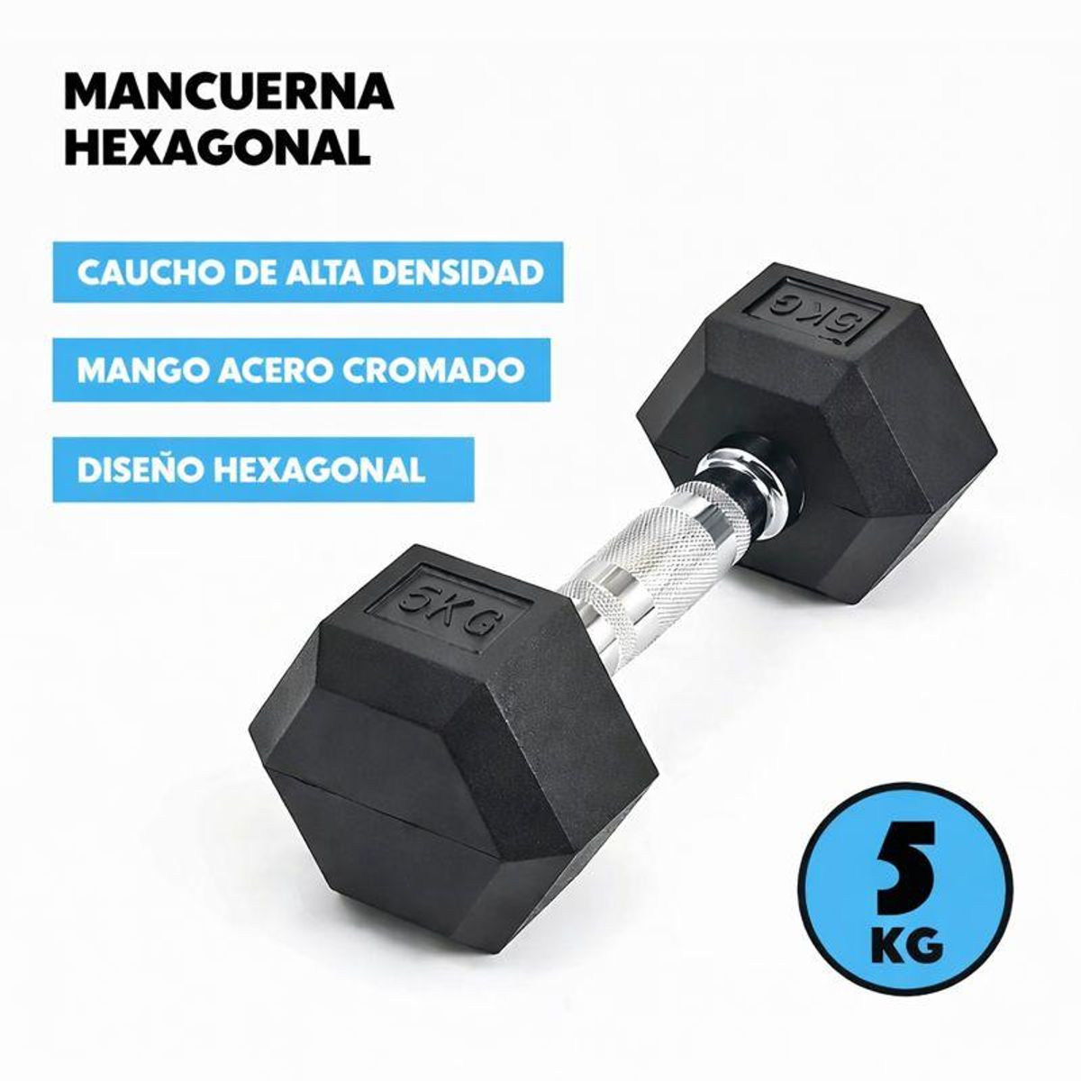 GENERICO - Mancuerna Profesional Hexagonal 5kg caucho  acero Fitness