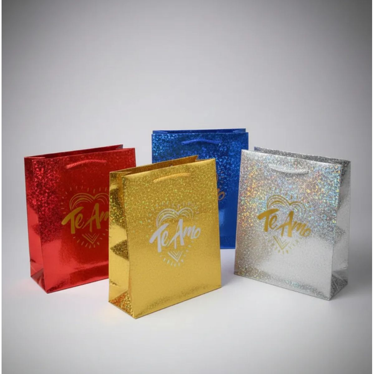 GENERICO - Set x 12 Bolsa de regalo holográfica Te Amo colores