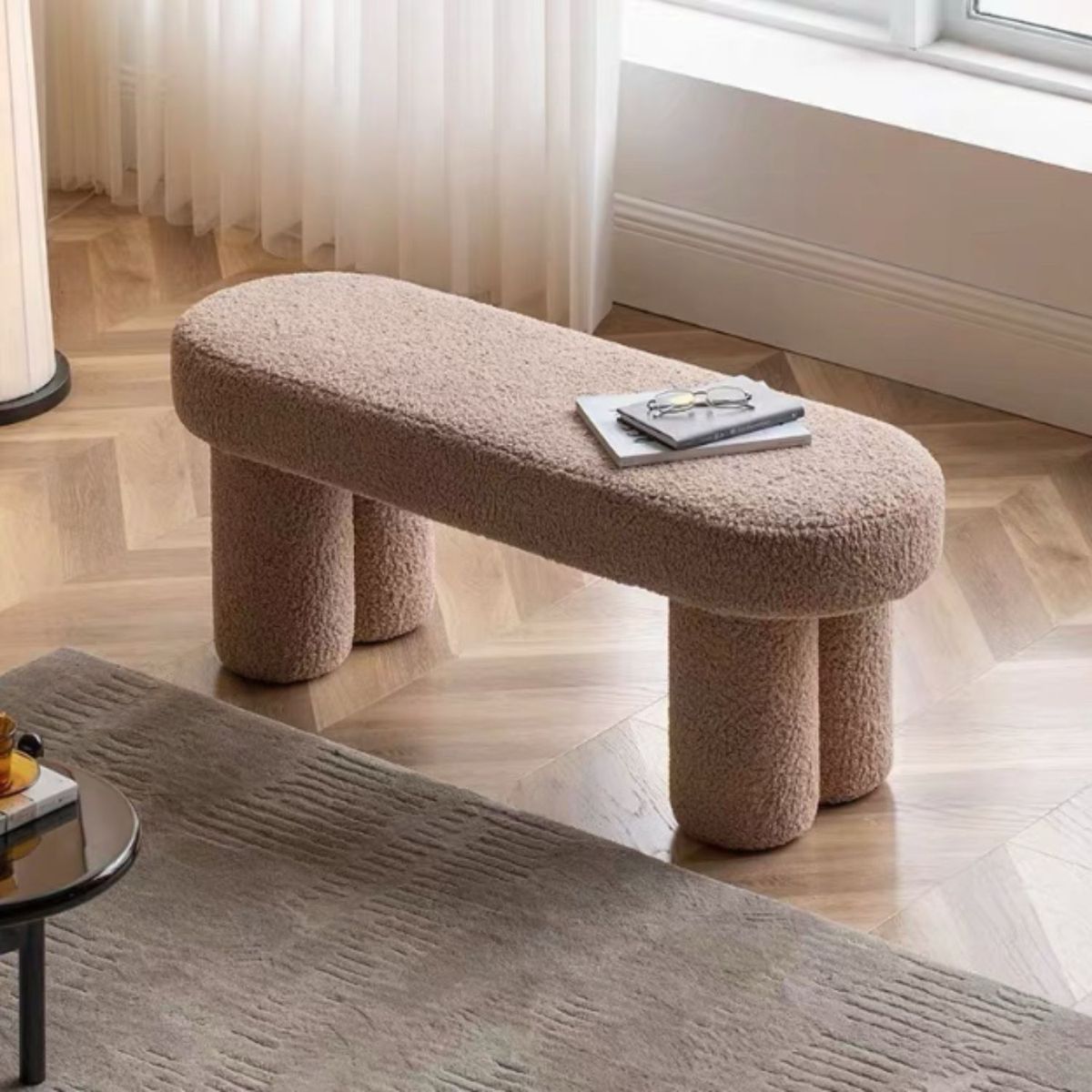 SANTU HOME & DECO - Taburete Estilo Banqueta Sherpa Mocha Creme