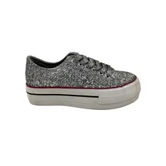 HERIEL - Zapatilla Plateada Glitter Mujer
