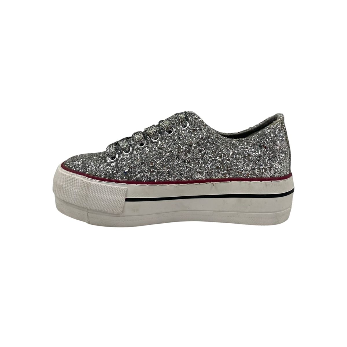 HERIEL - Zapatilla Plateada Glitter Mujer