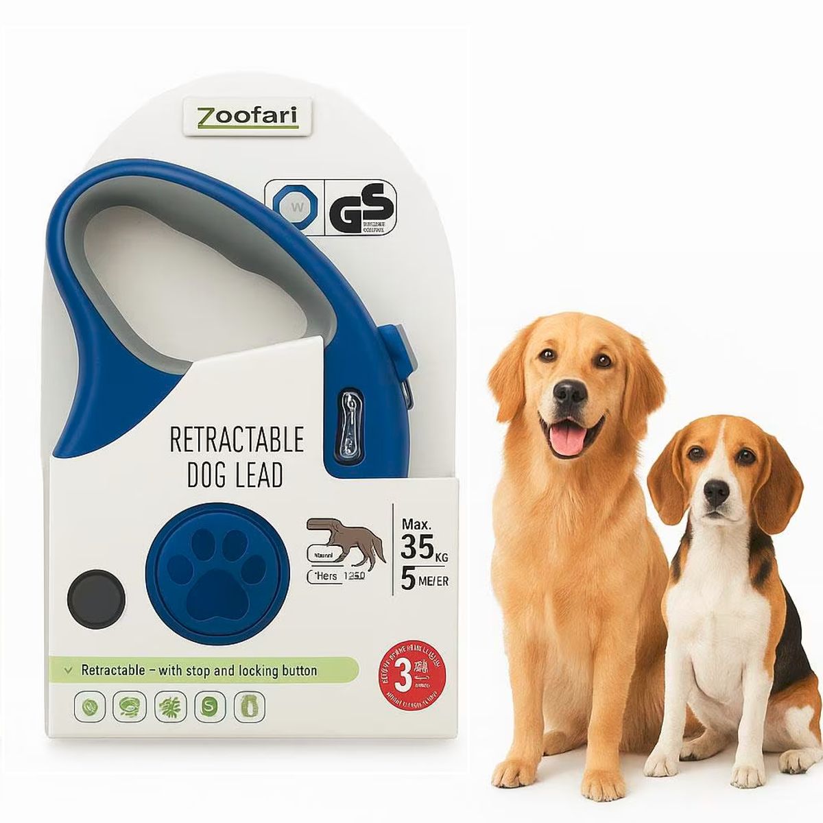 GENERICO - Correa retractil para perro 5mts hasta 35kg azul