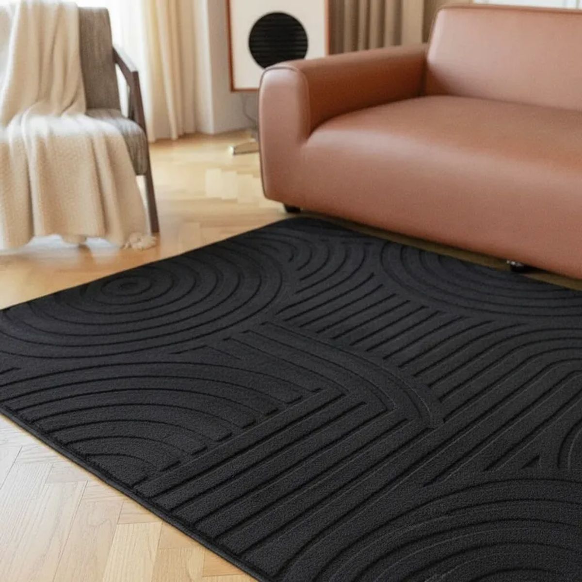 GENERICO - ALFOMBRA JACQUARD 150X200 NEGRO RELIVE MODELO HARVER MODERNA ELAGANTE DECORATIVA MP