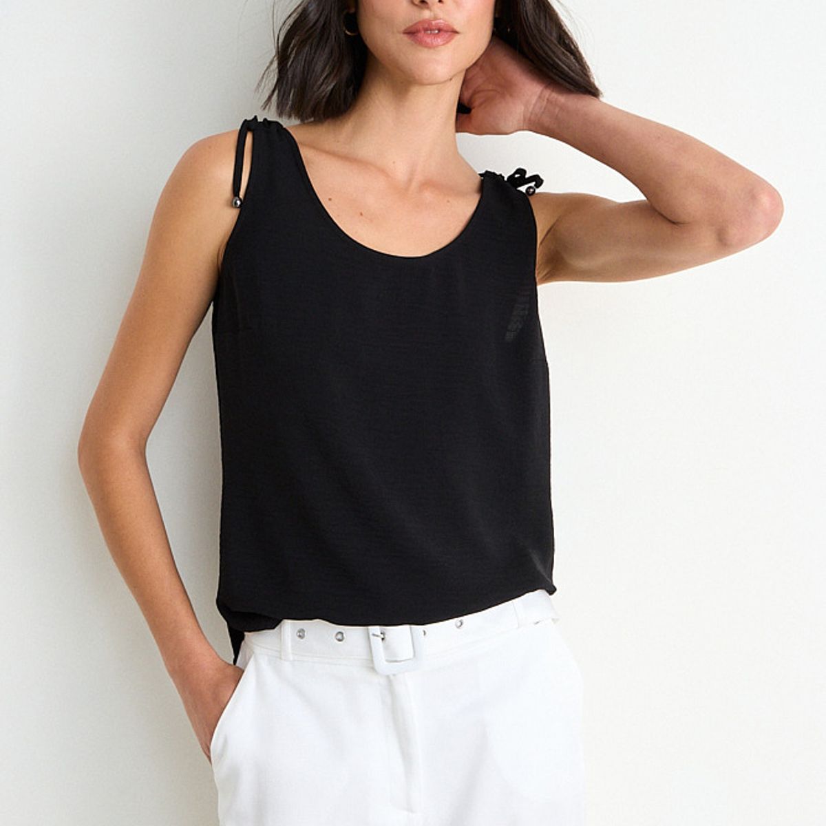 ASH - Blusa Lisa Sin Mangas Mujer Negro Ash