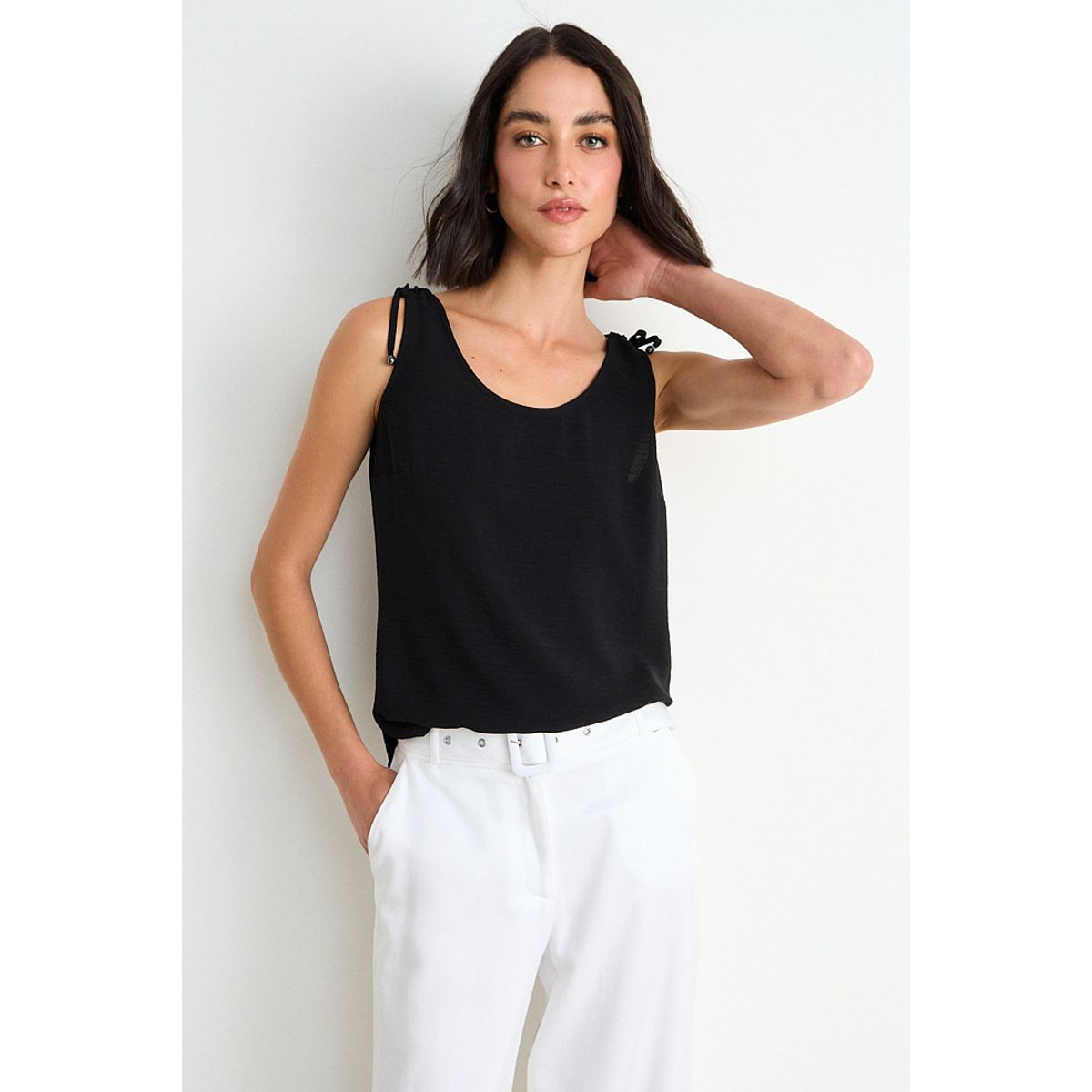 ASH - Blusa Lisa Sin Mangas Mujer Negro Ash